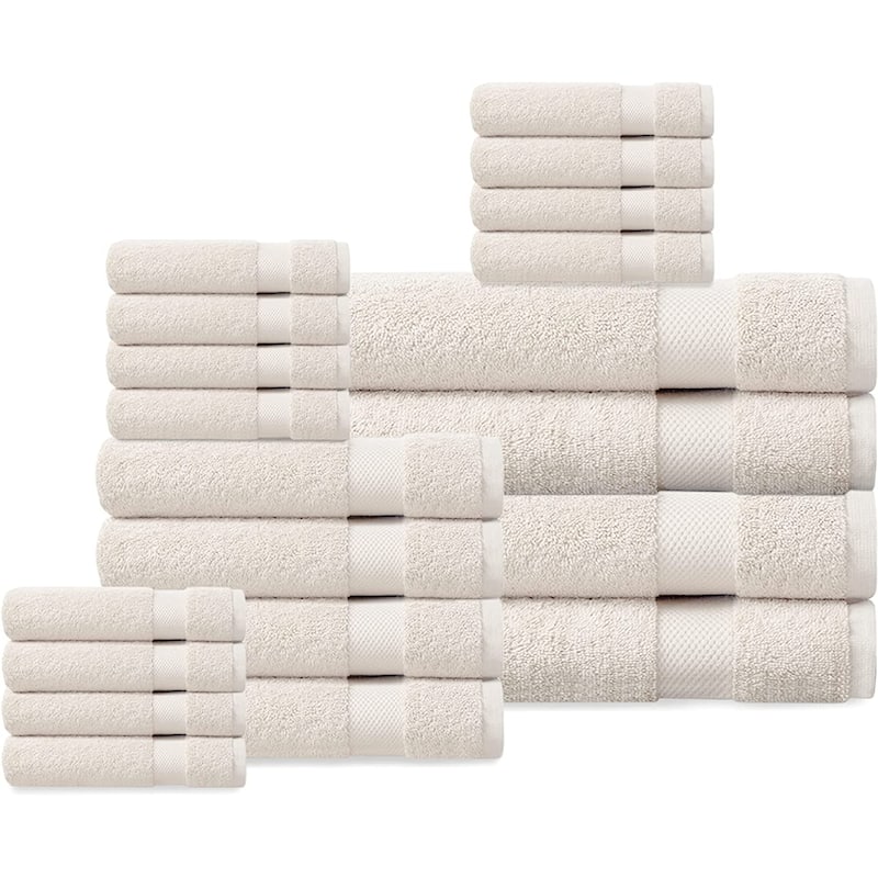 Delara Organic Cotton Luxuriously Plush Bath Towel 20 Piece Set |GOTS & OEKO-TEX Certified |650 GSM Long Staple|Soft & Quick Dry - Ivory