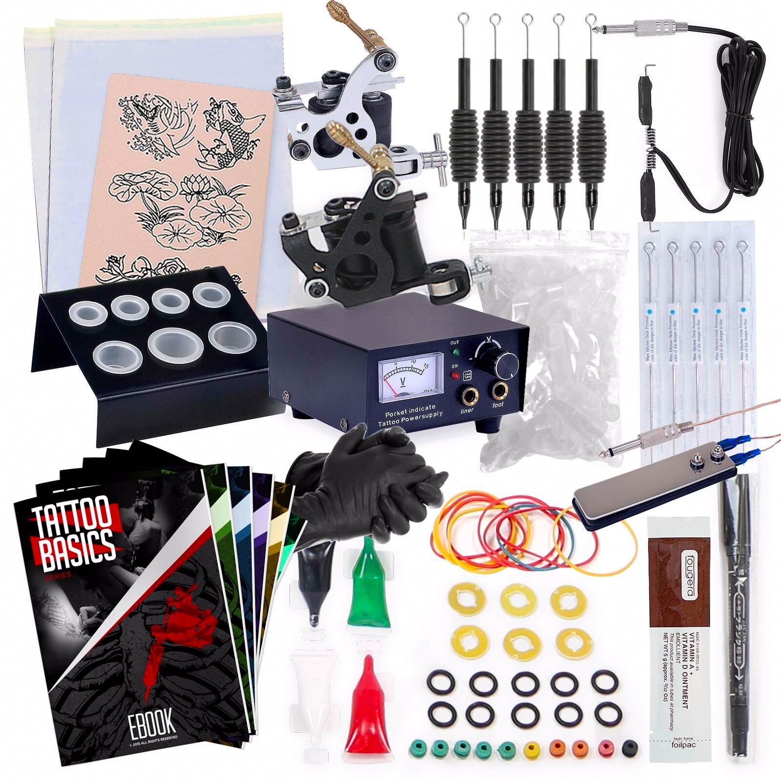Shop Complete Tattoo Kit W 2 Machines Power Supply Needles 4 Inks Overstock 17128254