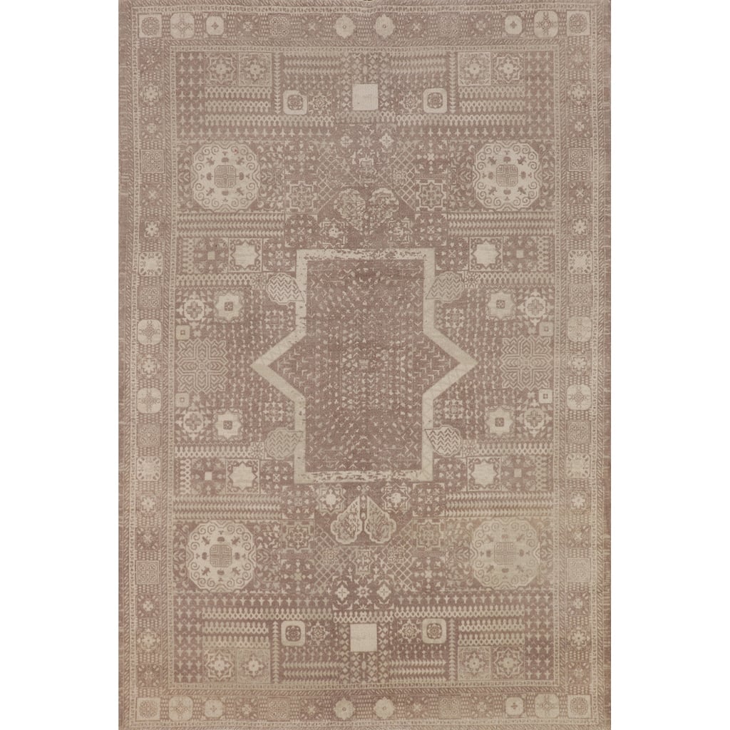 Geometric Oriental Area Rug Handmade Wool Carpet - 5'3"x 7'6"