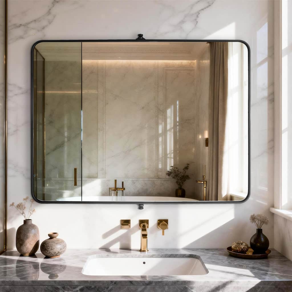 Metal Framed Pivoting Bathroom Vanity Mirror Adjustable Tilting Rectangle Wall Mirror Horizontal or Vertical