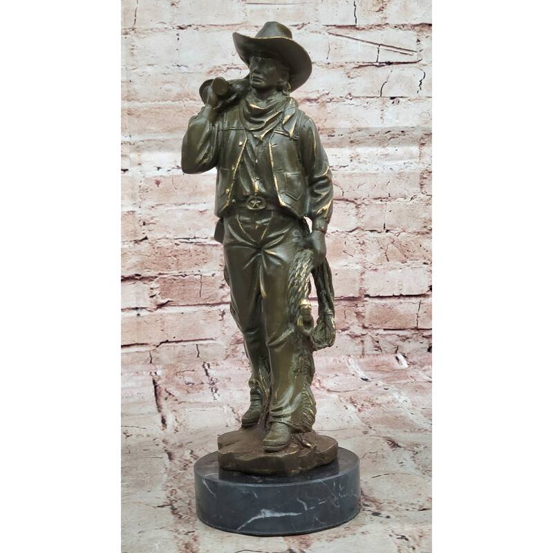Cowboy With Saddle Bronze Sculpture - Wild West Rancher Western Art