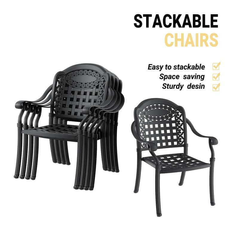 9-Piece Cast Aluminum Outdoor Dining Set with Blue Seat Cushions