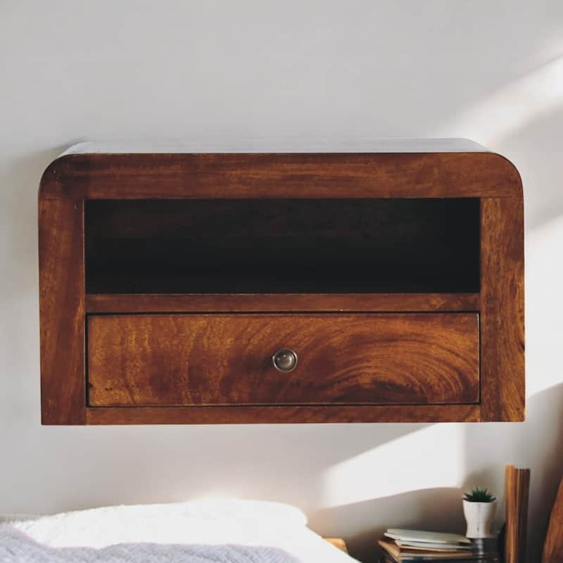 Artisan Furniture Solid Wood Chunky Chestnut Floating Bedside, 1 Drawer and 1 Shelf