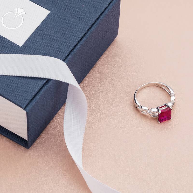 Sterling Silver 2 ct Created Ruby Solitaire Ring