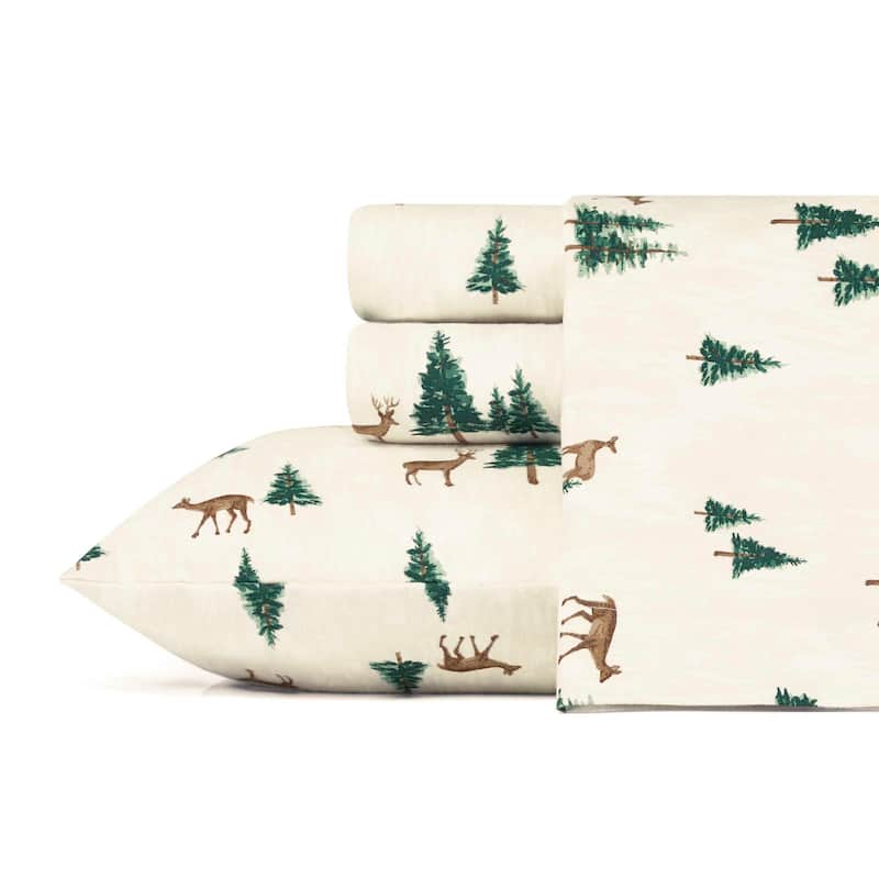 Eddie Bauer Printed Cotton Flannel Sheet Set - Twin - Deer Hollow