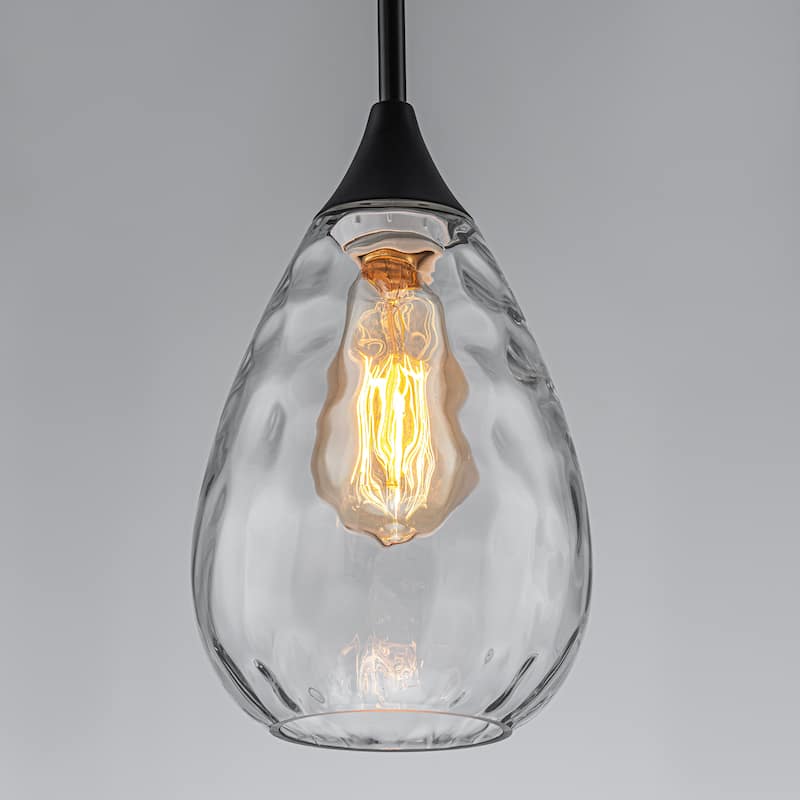 Starsky Modern Hammered Glass Tear-Drop Shade Pendant Light with Adjustable Height