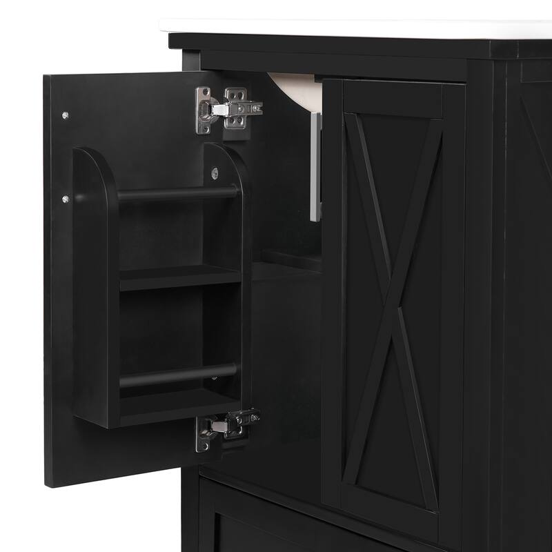 Bathroom Vanity with Sink, Bathroom Wooden Storage Cabinet, Free Standing Bathroom Vanity with Divided Drawer & Double Shelf