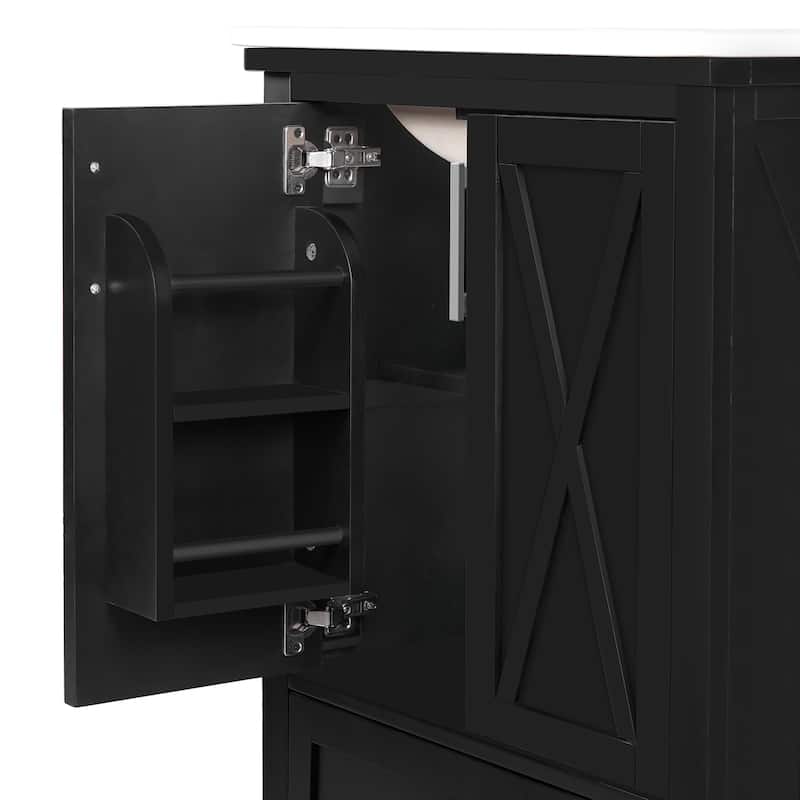 Roomfitters 24" Bathroom Vanity with Ceramic Sink, Solid Wood Frame, 2 Soft-Close Doors, Drawer & Storage Shelves