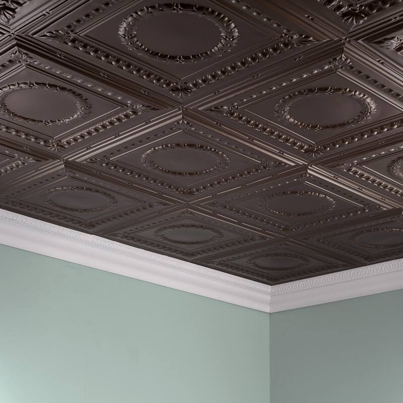 FASÄDE Rosette Decorative Vinyl 2ft x 4ft Glue Up Ceiling Panel in Argent Bronze (5 Pack)