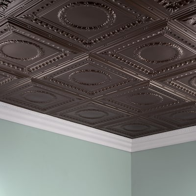 FASÄDE Rosette Decorative Vinyl 2ft x 4ft Glue Up Ceiling Panel in Argent Bronze (5 Pack)