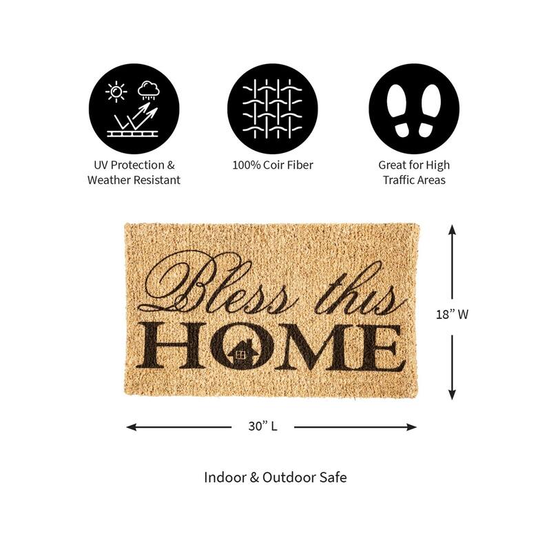 "Bless This Home" Woven Coir Door Mat, 30 x 18"