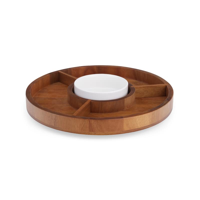 Nambe Duets Lazy Susan Crudite Tray and Bowl - Tray: 14" D x 1.5" H; Bowl: 6" D x 2" H - Tray: 14" D x 1.5" H; Bowl: 6" D x 2" H - 2 Piece