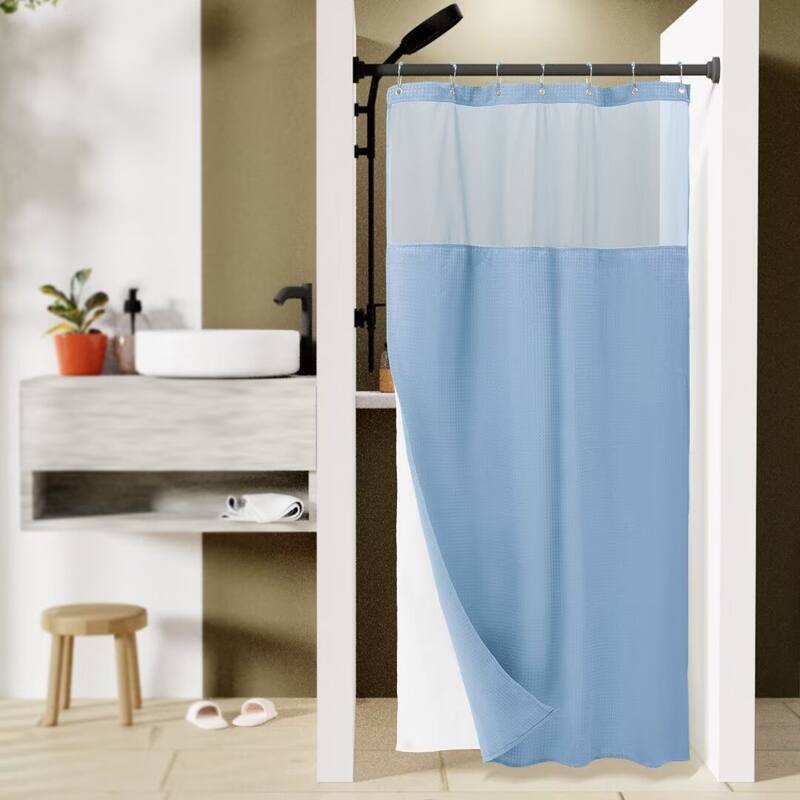 Waffle Weave Shower Curtain with Snap-in Liner 12 Hooks Included - 36"Wx72"L - Fog Blue