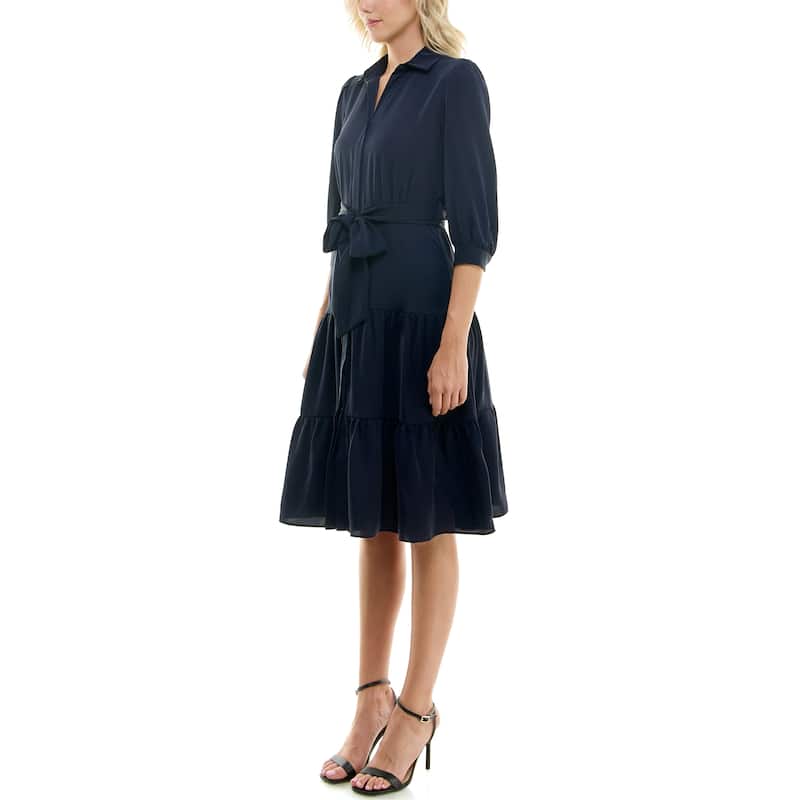 Nicole Miller Neva Elbow Sleeve Belted Shirtdress