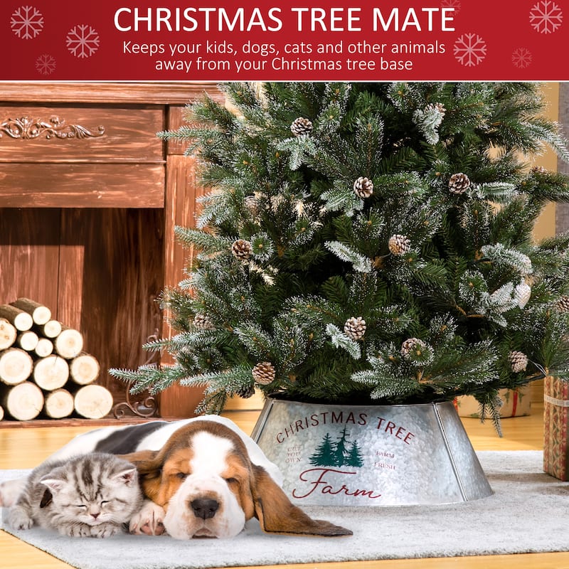 26" Silver Christmas Tree Collar with Festive Red and Green Pattern and Easy Setup - 26" x 9" H