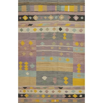 Hand Woven Southwestern Wool Multi-Colored Geometric Area Rug - 6' 7'' X 4' 8''