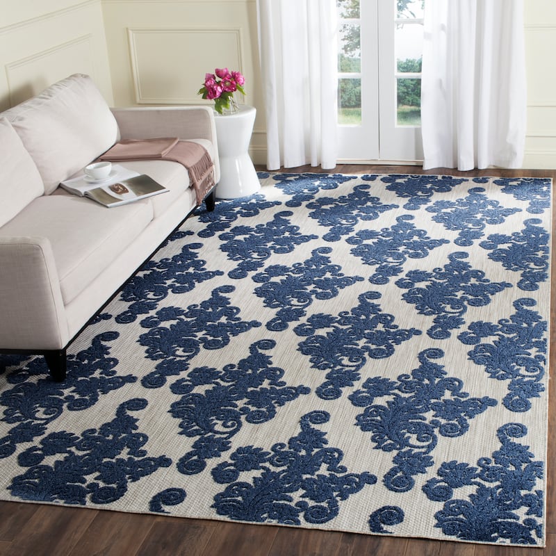 SAFAVIEH Cottage Annehilde Indoor/ Outdoor Patio Backyard Rug - 8' x 11'2" - Light Grey/Royal Blue