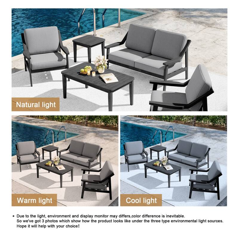 5-piece Adirondack Patio Teak Lounge Chairs Loveseat Conversation Set