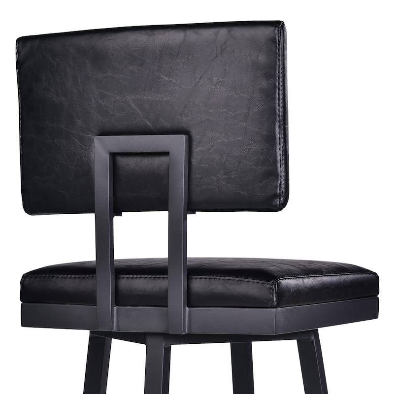 26" Vintage Black on Black Faux Leather Rectangular Swivel Armless Bar Stool - 39.5" x 19.5" x 18.5"
