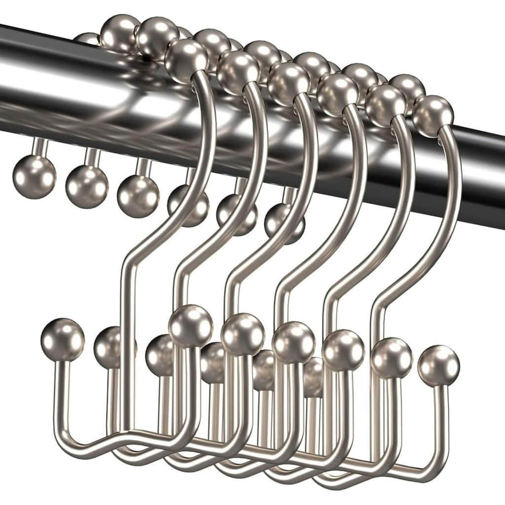 Rust-proof Metal Double Sliding Shower Hooks for Bathroom Shower Rods and Curtains, 12 Pack