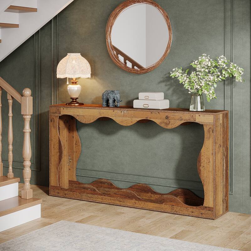 63-Inch Wood Console Table, Rectangular Entryway Table for Living Room, Rustic Brown