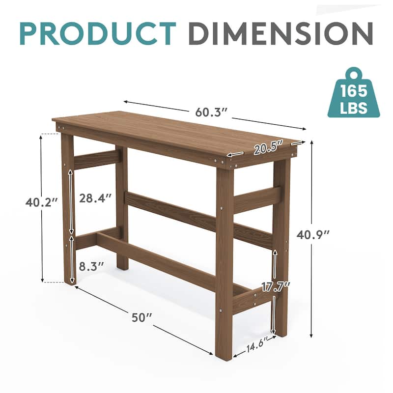 40-inch Outdoor Patio HDPE Pub Bar Table, Balcony Table