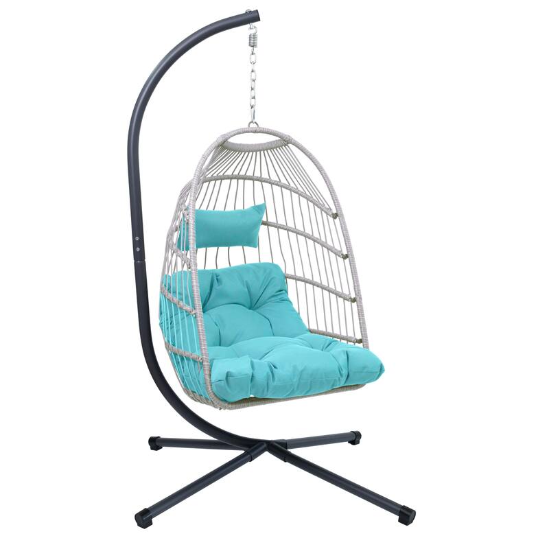 Outdoor Egg Hanging Chair with Stand - Light Grey-Blue