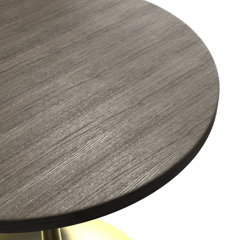 LeisureMod Verve 27" Round Dining Table with MDF Wood TableTop and Brushed Gold Base for Kitchen & Dining Room