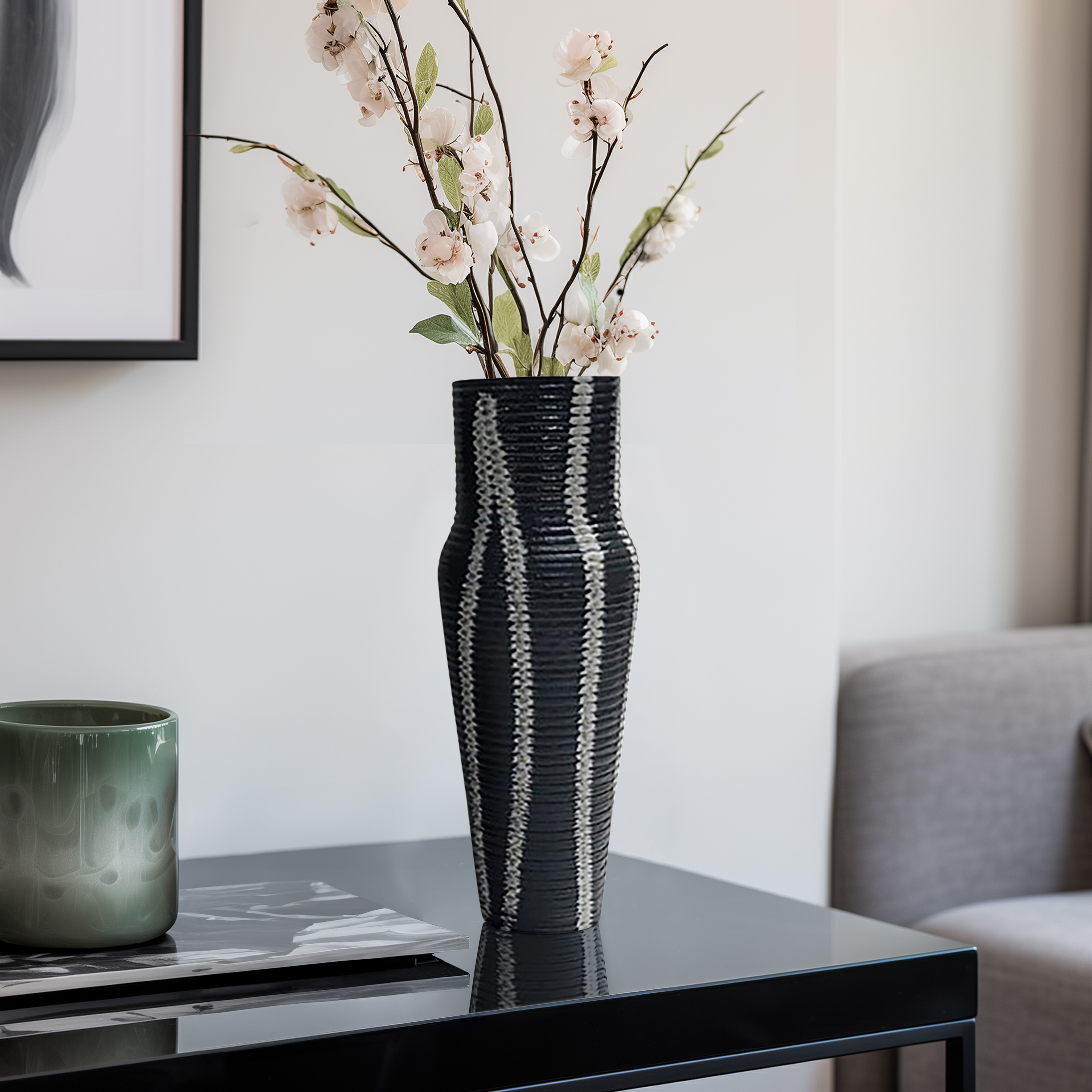 Sagebrook Home Percy Patterned Grey Metal Vase