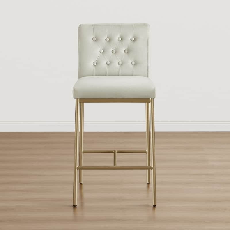 Spruce & Spring Velvet Tufted Counter Bar Stool with Metal Frame