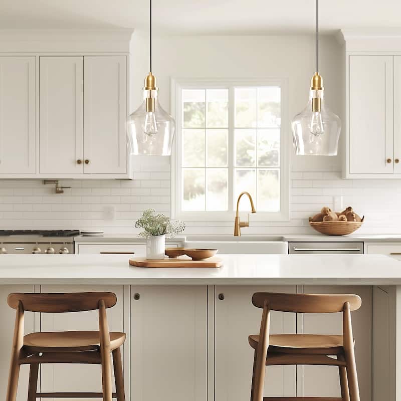 INK+IVY Auburn Bell Shaped Hanging Glass Pendant Light - Dia.9" - Gold/Clear