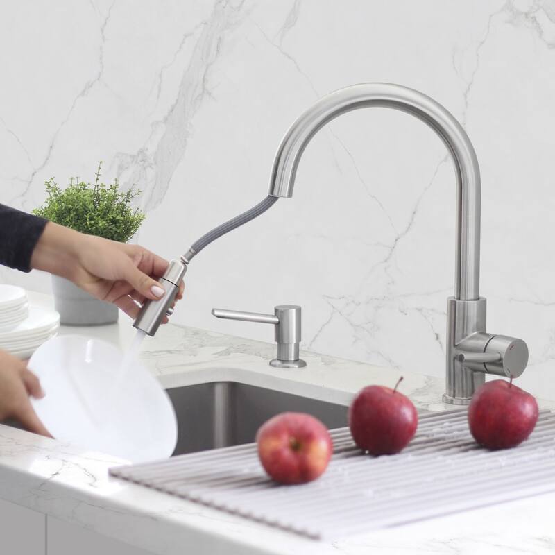 STYLISH Pull Down Kitchen Faucet + Soap Dispenser - Stainless Steel Finish