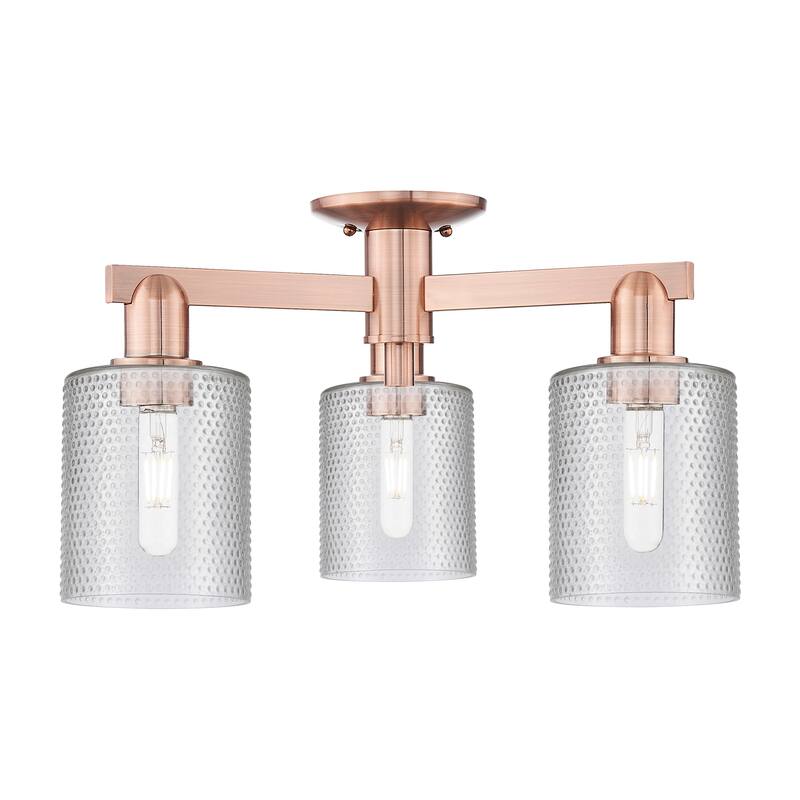 Innovations Lighting Endless Possibilities Arcadia - Cobbleskill - 3 Light 23" Semi-Flush Mount - Clear/Antique Copper