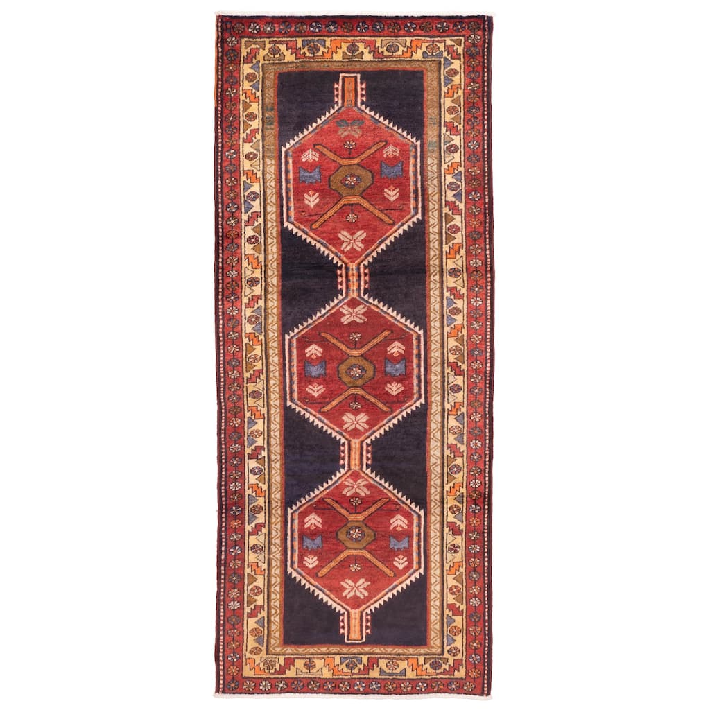 ECARPETGALLERY Hand-knotted Konya Anatolian Dark Navy, Red Wool Rug - 3'10 x 9'5