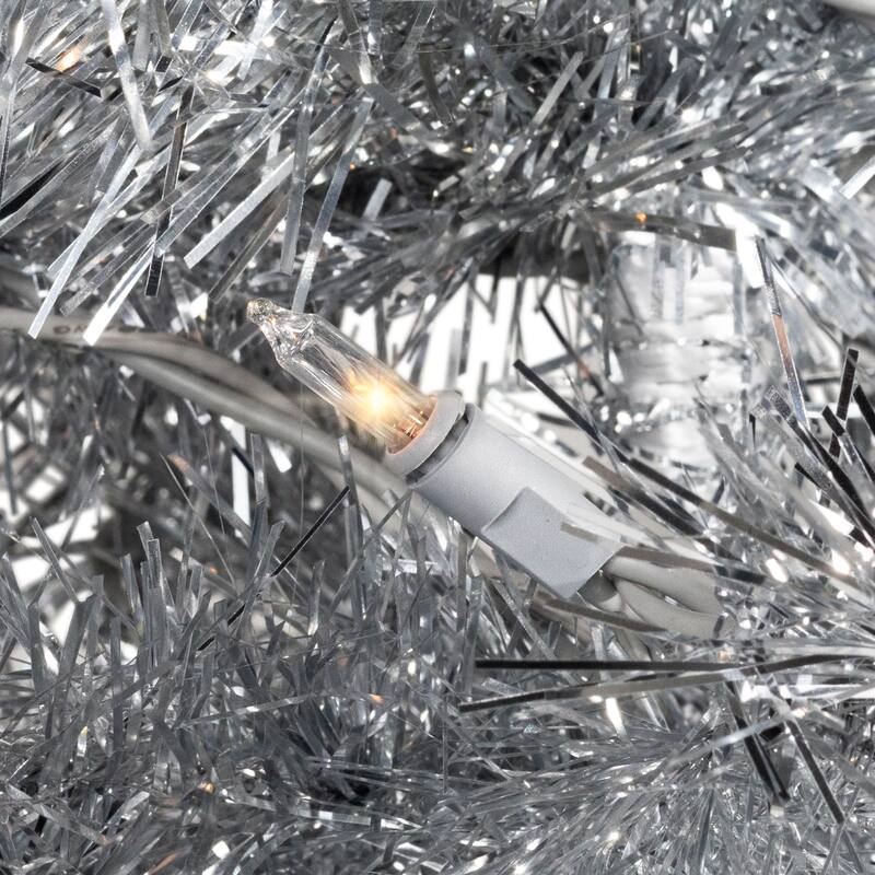Pre-Lit Artificial Tinsel Christmas Tree - 3' - Silver - Clear Lights - 3 Foot