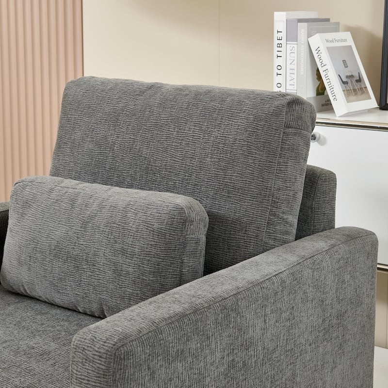 Gray 31.49" Chenille Arm Chair with Wood Frame