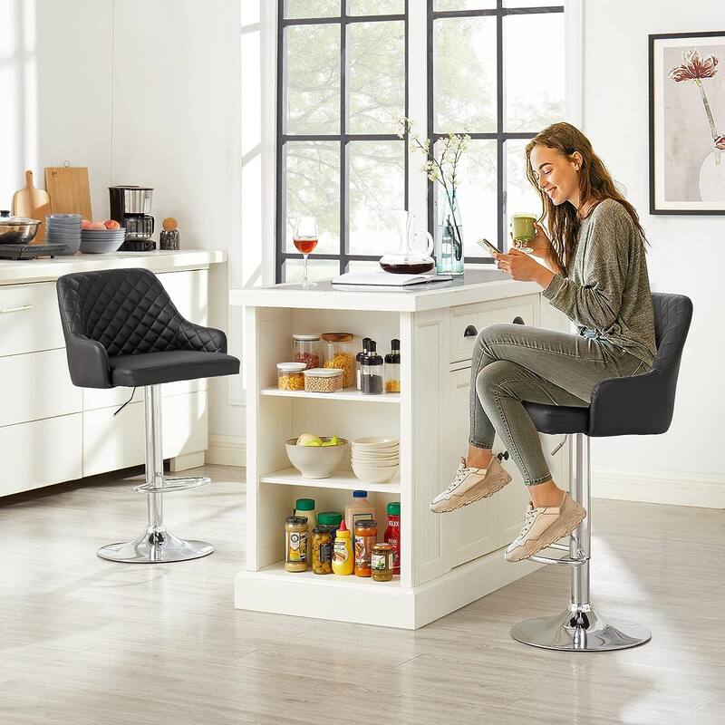 Javlergo 4-Pack Adjustable Bar Stools 24.4" to 32.7" Height Range with Footrest & Diamond Quilted Half-Back Counter Stools Set