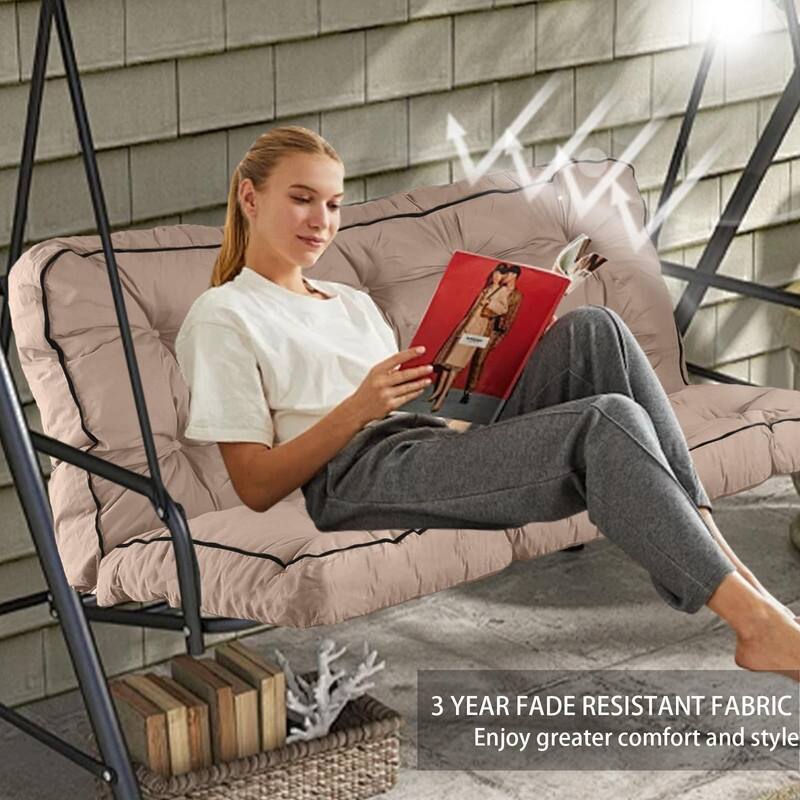 Porch Swing Replacement Cushion, 55in Outdoor Bench Cushions with Backrest , 3 Seat Patio Furniture Garden Loveseat Glider Pad