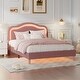 preview thumbnail 36 of 66, Velvet Upholstered Platform Bed Smart LED Bed Frame with Adjustable Height Headboard, Noise-Free Slat Support for Night's Sleep Pink - Full