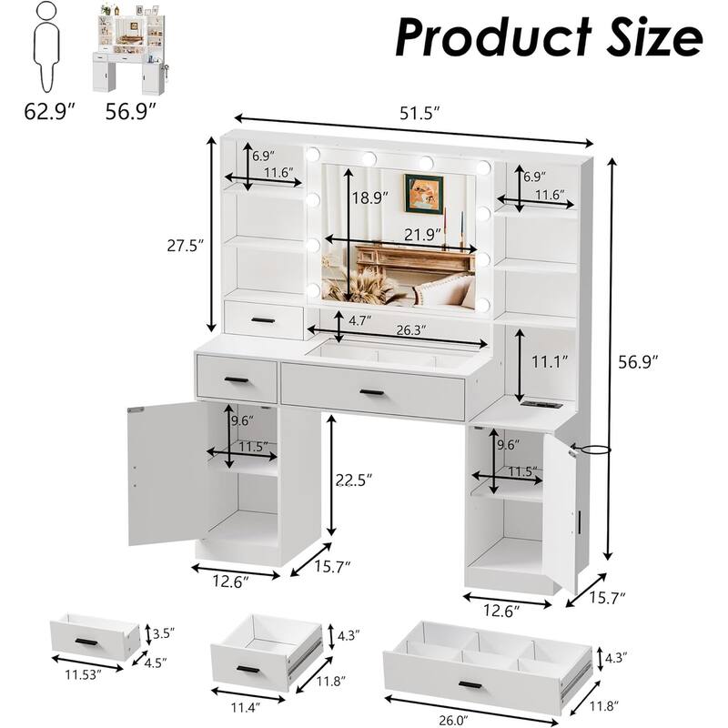 PAKASEPT Vanity Set with Lighted Mirror, Modern Makeup Vanity Dressing Table with 10 LED Bulbs & Power Outlet