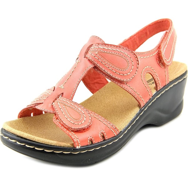 Clarks Narrative Lexi Walnut Women Open Toe Leather Pink Wedge Sandal