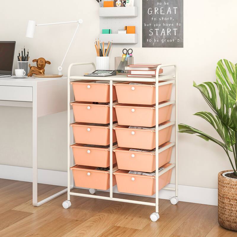Gymax 10-Drawer Storage Cart Utility Rolling Trolley Kitchen Organizer