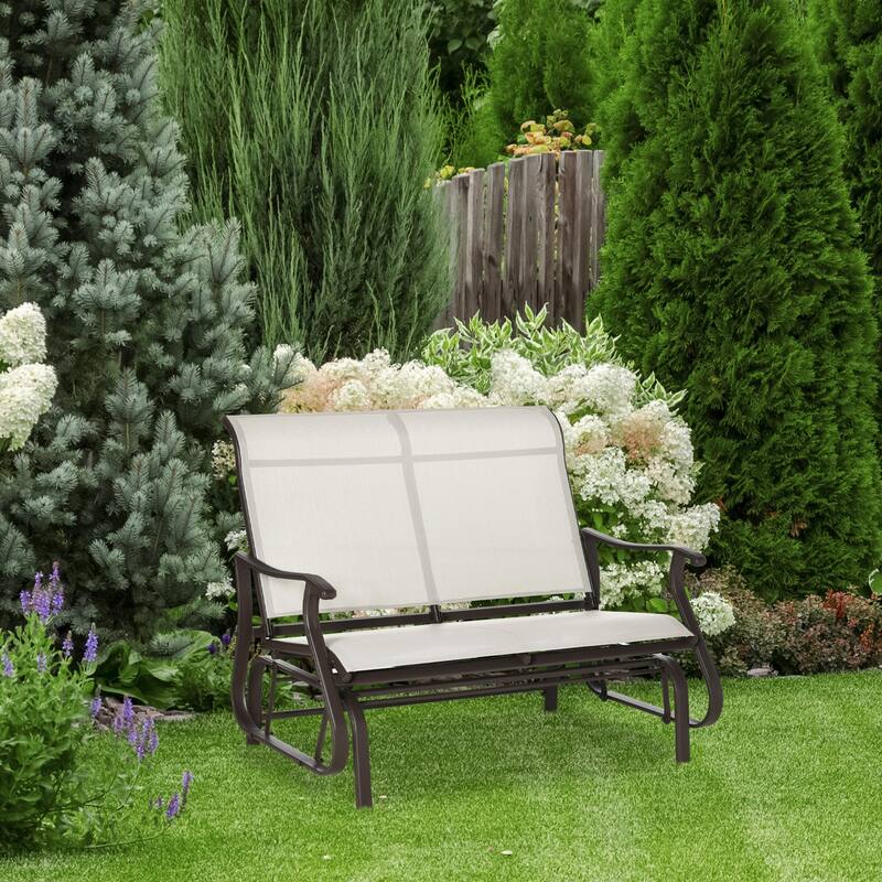 Steel Mesh 2-Seater Outdoor Glider Bench 528lbs Capacity - 46.75" W x 30.5" D x 38.25" H
