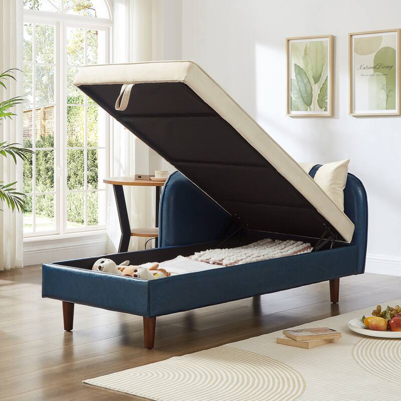 65" Storage Chaise Lounge Sofa with PU and Velvet Upholstery, Modern Sleeper Sofa with Hidden Storage