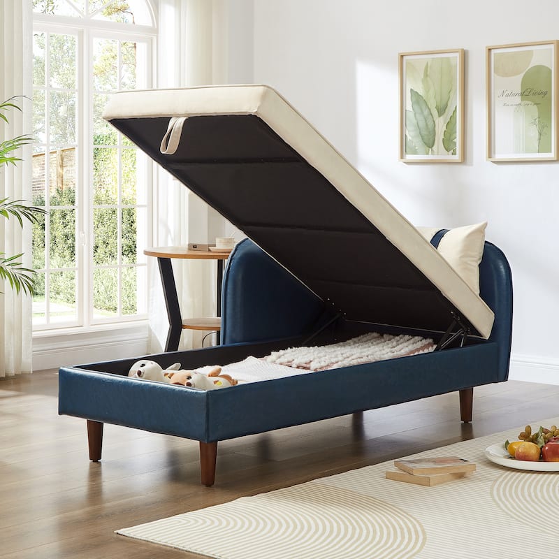 Roomfitters 65" Storage Chaise Lounge Sofa, Modern Indoor Daybed with Wooden Legs for Bedroom Living Room
