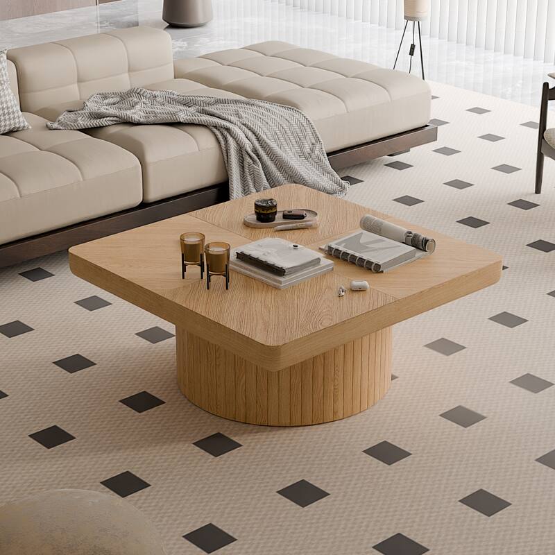 34.6'' Square Coffee Table Center Table for Living Room, Side Table Sofa Table Accent Table End Table - Natural Wood