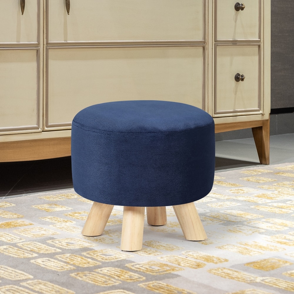 Adeco Modern Round Ottoman Home Footrest Stool/ Linen Fabric Seat Pouf