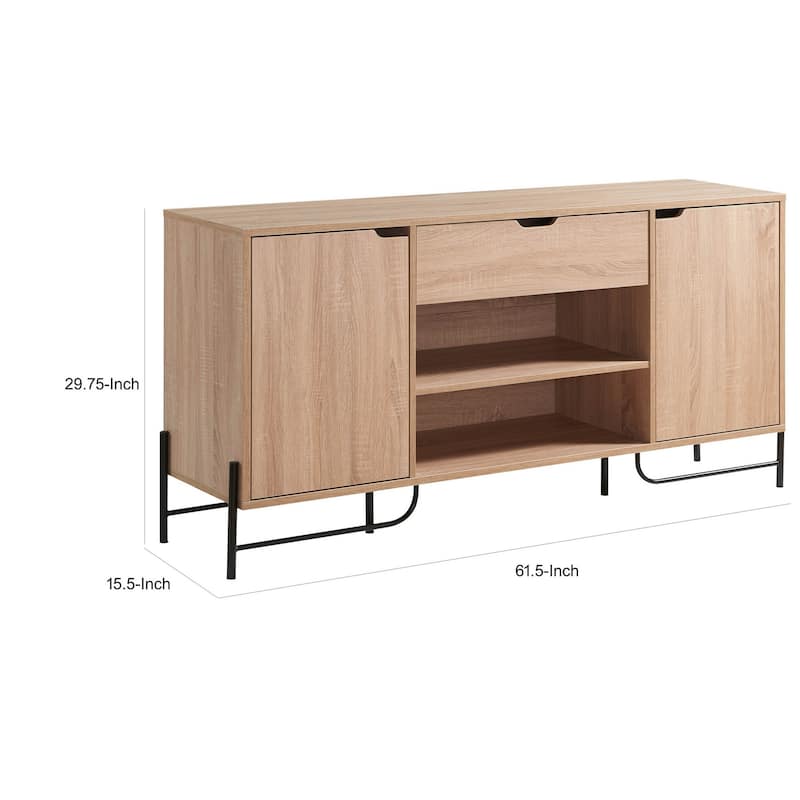 Bery 62 Inch TV Media Entertainment Console, 2 Cabinets, 1 Drawer, Brown