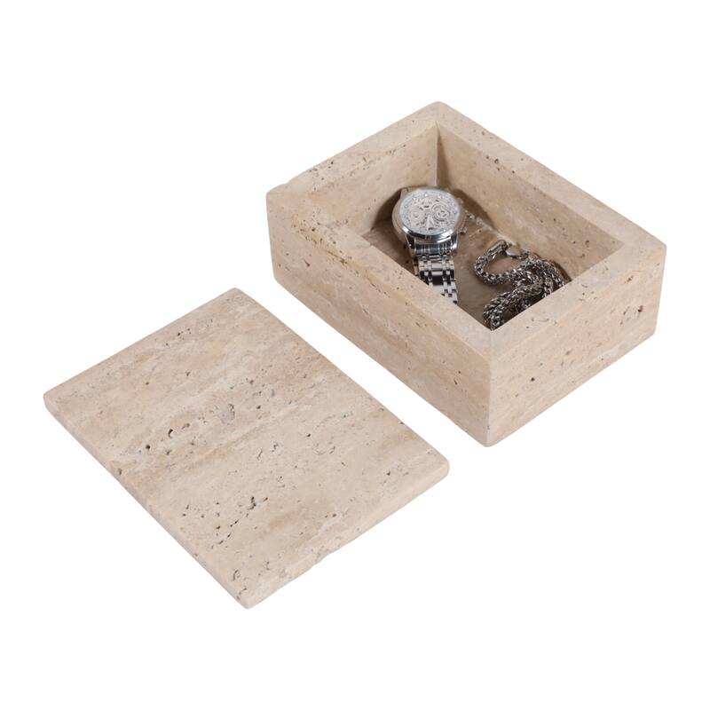 Travertine Decorative Box with Lid - Tan