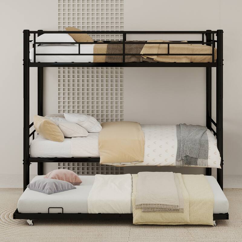 Heavy-duty Sturdy Meta Twin over Twin Bunk Bed/l/ Noise Reduced/ Safety Guardrail/No Box Spring Needed